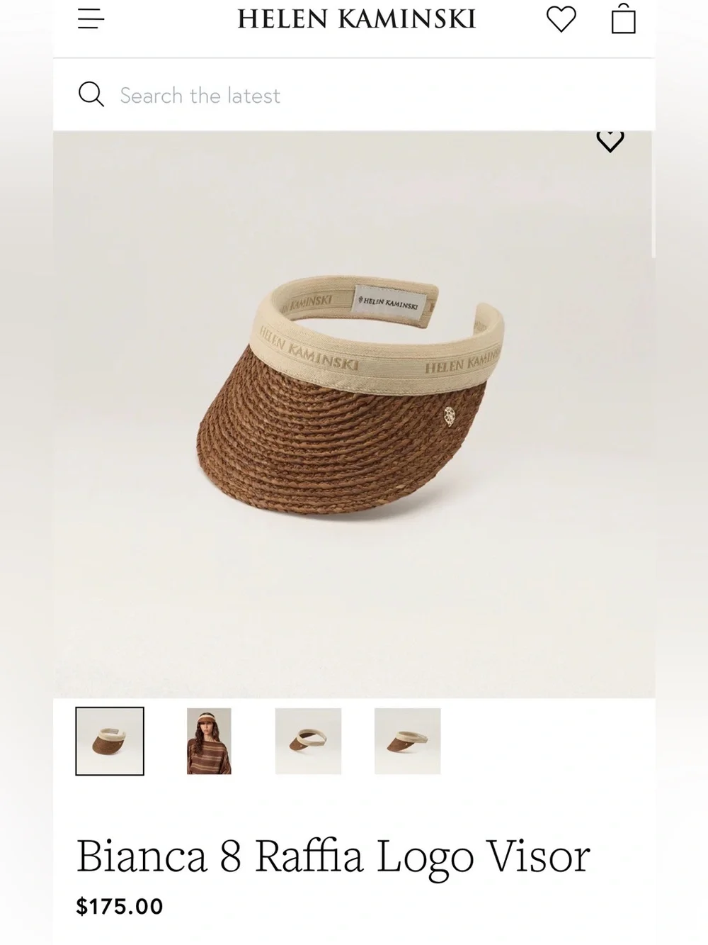 Helen Kaminski Natural Straw Visor with Cream Brim and Black Logo
